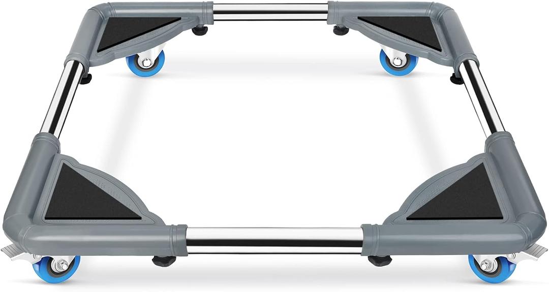 SPACECARE Mini Fridge Stand Mobile Roller, Adjustable Furniture Dolly with 4 Locking Wheels, Heavy Duty Washing Machine Base, Universal Appliance Pedestal for Dryer and Refrigerator- Grey