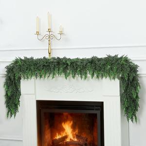 6Ft Realistic Artificial Cedar Pine Garland - Thick Lush Full Faux Greenery Garland for Fireplace Mantle, Indoor Outdoor Christmas Holiday Home Party Decorations (Standard-6FT-1PCS)