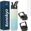 22oz Stainless Steel Bottles with 3 Lids Sport Insulated Water Bottle,Mint