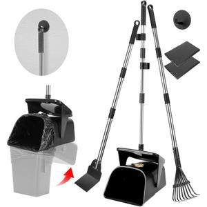 Pooper Scooper Large Swivel Bin & Rake & Spade with 20 Waste Bags and 1 Hook, 39.3" Long Handle Metal Dog Pooper Scooper for Yard, Easy to Clean Pet Waste Use on Grass, Dirt, Gravel or Flats