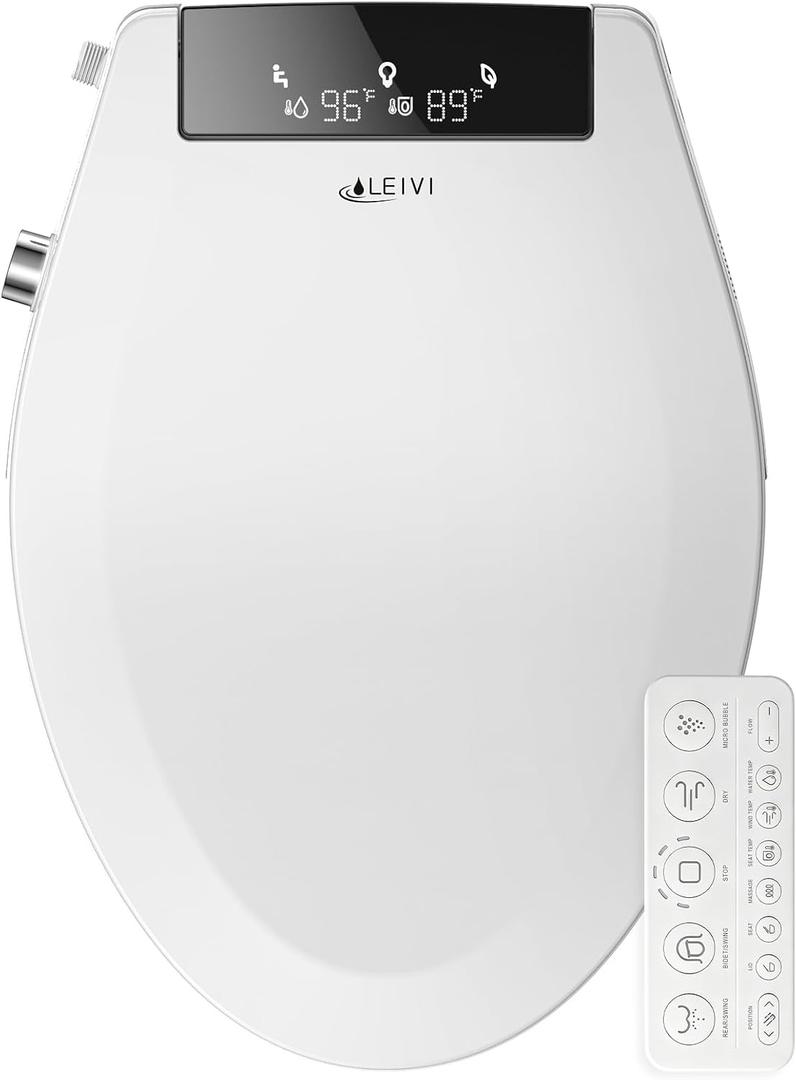 LEIVI Electric Bidet Toilet Seat with Auto Open & Close Lid, Digital LED Display, Heated Seat, Night Light, Bidet with Warm Water and Dryer, Elongated