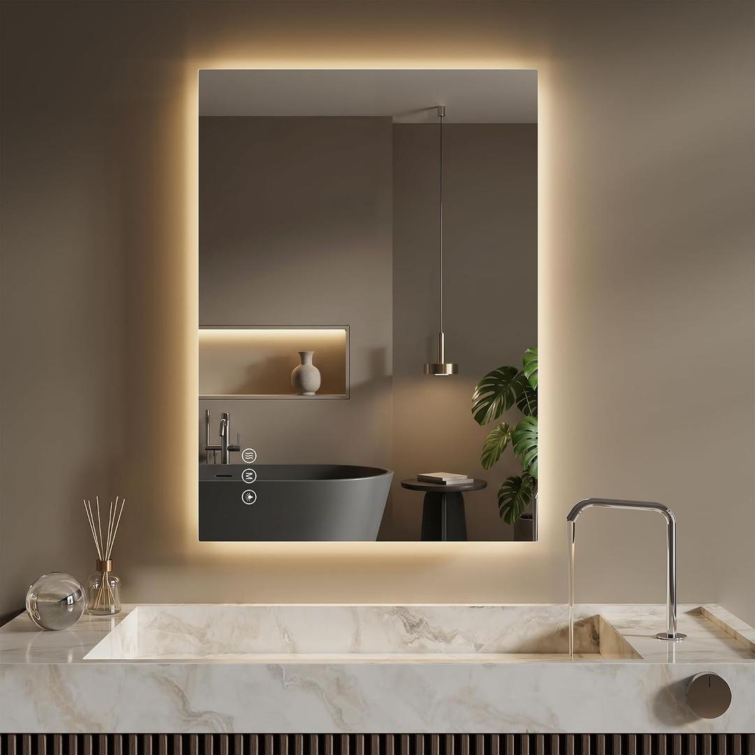 22"X30" LED Bathroom Mirror with Lights, HD Shatter-Proof Tempered Glass