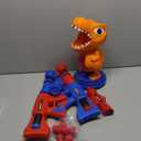 Movable Dinosaur Shooting Toys for Kids 5-7 with 2 Air Pump Gun, Target Shooting Games with LED Score Record, Light & Sound, 24 Foam Balls Competition Game Gift for Boys and Girls 3-5+ Years (Orange)