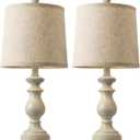 PARTPHONER Traditional Table Lamp Set of 2, Rustic Farmhouse Table Lamps for Living Room Bedroom, 22" Bedside Desk Lamps Vintage Nightstand Lamps with Linen Shades, Antique White