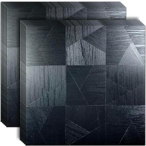 XUANINY Peel and Stick Metal Backsplash Tiles, Self Adhesive Aluminum Mosaic 3D Wall Sticker for Kitchen (Dark Wooden, 10)
