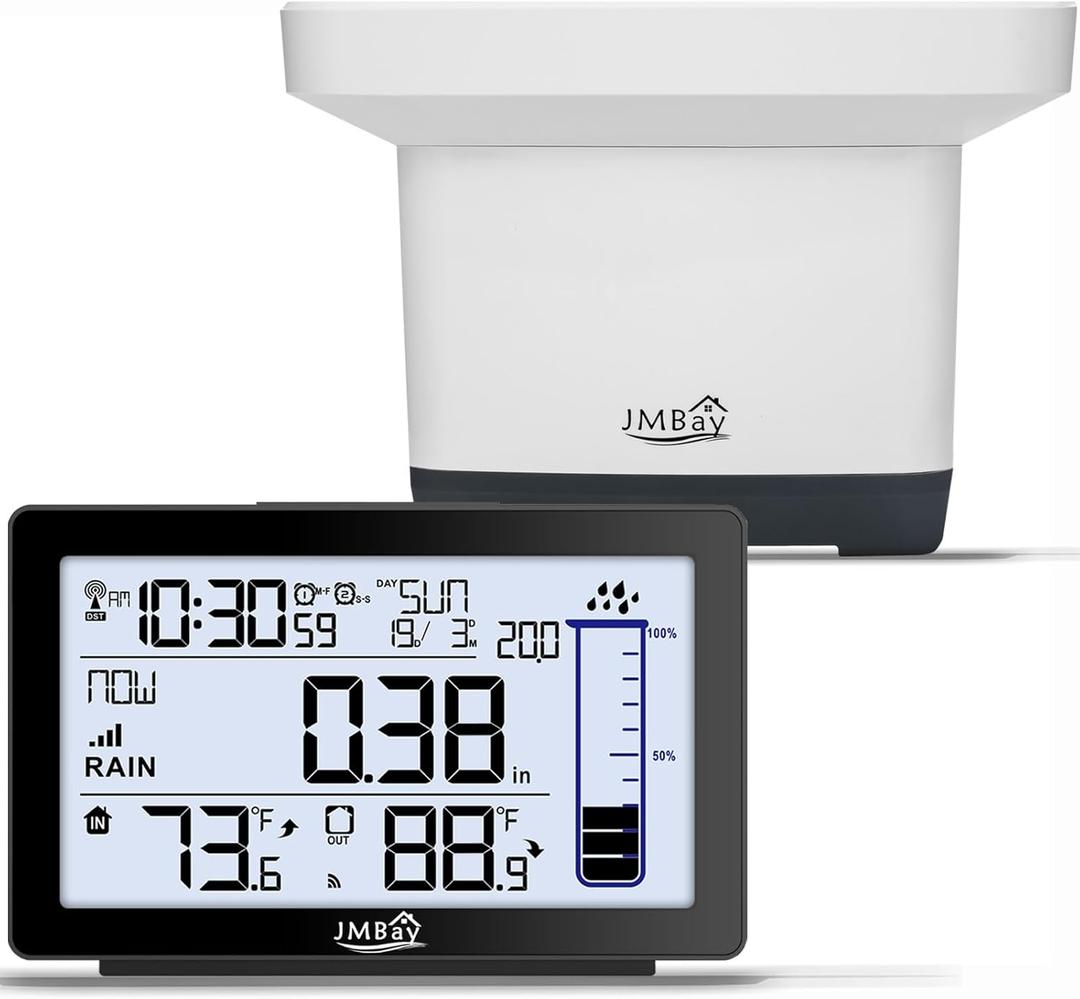 Wireless Rain Gauge Outdoor, Digital Rain Gauge Outdoors Best Rated with Thermometer,Accurate Self-Emptying Rain Measure Gauge for Garden,Remote Electronic Rain Meter,Freeze Proof Rainfall Measurer