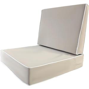 24x24x5 Inch Outdoor Cushions for Patio Furniture, Fade Resistant Deep Seat Cushion with Handle and Adjustable Straps, Waterproof Outdoor Chair Cushion (Off-White+White Side, 24x24x5inch)