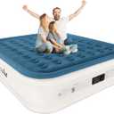 King Air Mattress, 18 Raised Inflatable Bed with Built-in Pump, Waterproof Velvety Top, Ergonomic Design, Reinforced Support, and Carry Bag for Home, Camping, and Guests (Ocean Blue/White)
