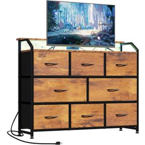 DUMOS TV Stand Dresser with 8 Fabric Drawers, 8-Drawer Chest of Drawers with APP Control LED Lights and Type-C Charging Station, Fabric Storage Tower TV Stand for Living Room, Brown (39.37"D x 13.39"W x 35.43"H (8 Drawers))