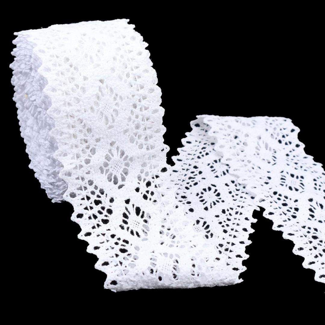 White Lace Ribbon 8 Yards Crochet Trim Cotton Sewing Lace for Crafts, Gift Package Wrapping, Bridal Wedding Decoration, Scrapbooking Supplies (2.7 inch*8yards)