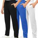 Real Essentials 3 Pack: Boys' Mesh Open Bottom Active Sweatpants with Pockets & Drawstring (Blue, L)
