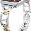 Wearlizer Compatible with Apple Watch Band 49/46/45/44/42mm Women, Dressy Stainless Steel Metal Jewelry Designer Gold Silver Chain Strap for iWatch (Series 3 2 1) 