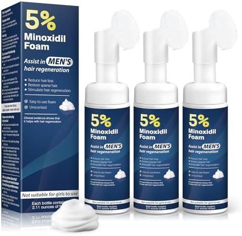 5% Minoxidil Foam for Men Hair Growth Foam Suitable for Hair Thinning Receding Hairline and Hair Loss to Hair Regrowth Get Thicker Fuller Hair 3 Bottles 2.11 Ounces Each