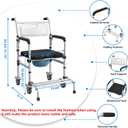 4-in-1 Rolling Bedside Commode Chair with Wheels for Seniors, Heavy Duty Shower Chair with Handles, Adjustable Height Raised Toilet Seat for Elderly and Disabled, Support 350 lbs (Black)