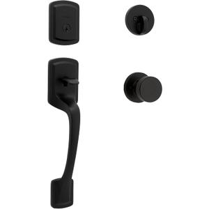 Kwikset Prague Front Door Lock Handle and Deadbolt Set, Entry Handleset Exterior with Interior Door Knob, Matte Black, Pick Resistant SmartKey Rekey Deadbolt Security, 98180-026