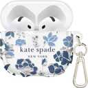 Kate Spade New York AirPods 4 Protective Case with Keychain Ring - Flowerbed Blue, Compatible with AirPods 4th Generation