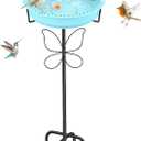 37In Bird Bath for Outside, 2-in-1 Birdbath & Birdfeeder with Detachable Plastic Bowl, Metal Butterfly Stake & Sturdy 5-Pronged Base for Outdoor Garden Yard Decor (Blue)