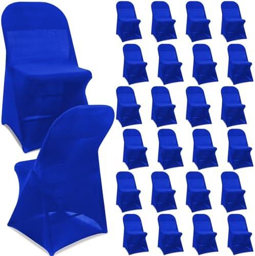 Newwiee Spandex Stretch Folding Chair Covers Bulk Fitted Universal Chair Protector Pack Removable Washable for Wedding Party Dining Banquet Event (Blue, Pack of 30)