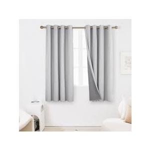 Light Grey Blackout Curtains - Grey Curtains for Bedroom, Noise Reduction Thermal Insulated Window Curtain Grommet Panels, Set of 2 (52 W x 63 L, Light Grey)