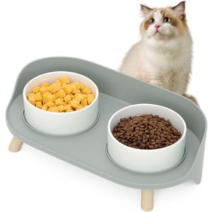Elevated Dog Bowls Set, Ceramic Pet Food & Water Bowls with Non-Slip Stand, No Spill Design for Cats/Small Medium Dogs Gray
