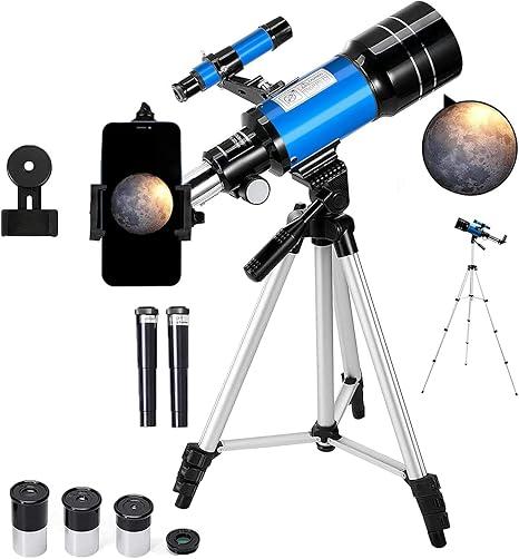 Telescope Astronomy, 70mm Aperture Refractor Telescopes for Astronomy Beginners, Portable Travel Telescope with Phone Adapter & Wireless Remote