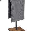 Hand Towel Holder Stand, Bathroom Hand Towel Rack with Weighted Base, T-Shape Standing Towel Racks, Farmhouse Countertop Towel Stand for Kitchen Counter, Rustic Black Brown