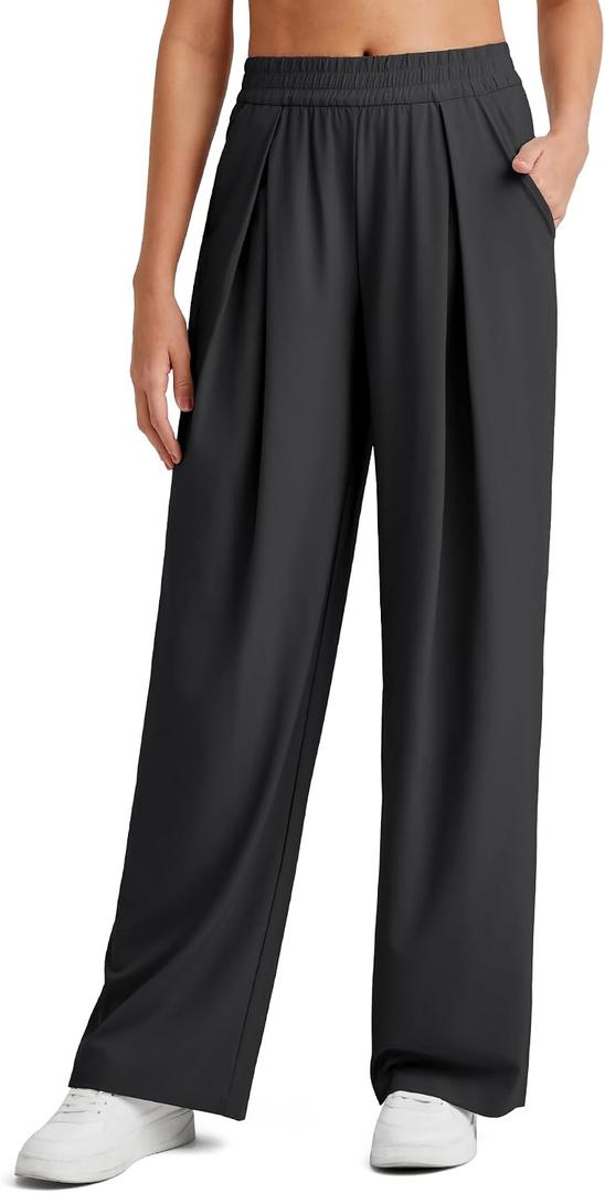 G4Free Flowy Wide Leg Palazzo Pants Women Lightweight Trendy Front Pleat Travel Pants Casual Summer (Black, S)