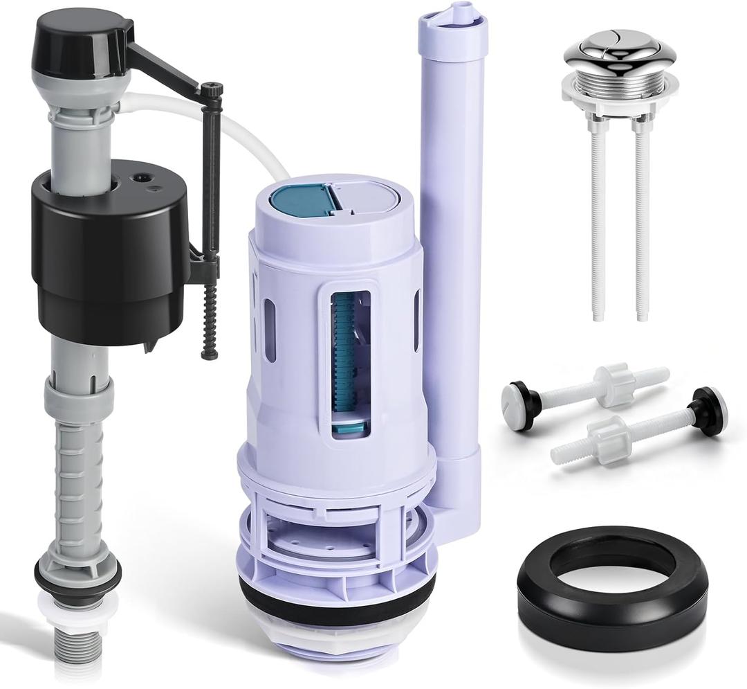 3-Inch Dual Flush Valve Replacement Kit for 2-Piece Toilets, Universal Toilet Repair Kit with Push Button, Fill Valve, Gasket & Bolts,Compatible with Glacier Bay, Kohler, American Standard, and Toto