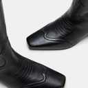 Coutgo Womens Cowboy Western Boots with Embroidered Square Toe Chunky Heel Mid Calf Boots Fall Winter Shoes (Black)