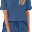 Ekouaer Cotton Pajamas Set for Womens Soft Short Sleeve Lounge Set Shorts Sleepwear Set 2 Piece Pjs Sets (Medium, Navy Blue)
