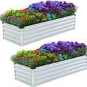 Meberam 2 Pack 4x2x1FT Galvanized Raised Garden Beds Kit Outdoor Metal Gardening Planter Box for Vegetable Elevated Flower Herbs,Silver