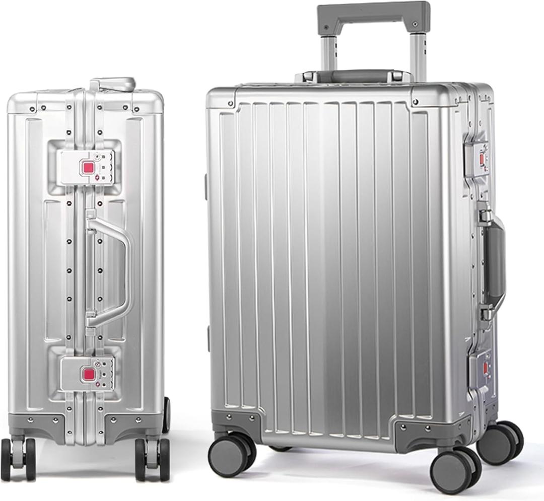 UrbanExplorer All Aluminum Carry On Luggage 22x14x9 Airline Approved Heavy Duty Hard Shell Suitcases Zipperless Suitcase with TSA Lock, Sliver, 20 Inch (Silver)