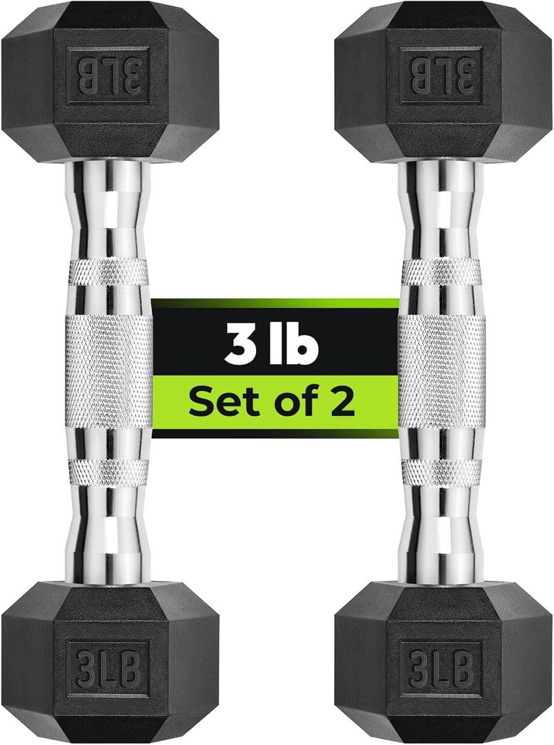 Hex Dumbbell Rubber Encased Strength Training, Hand Weight For Workout & Exercise/ Pair of 3LB