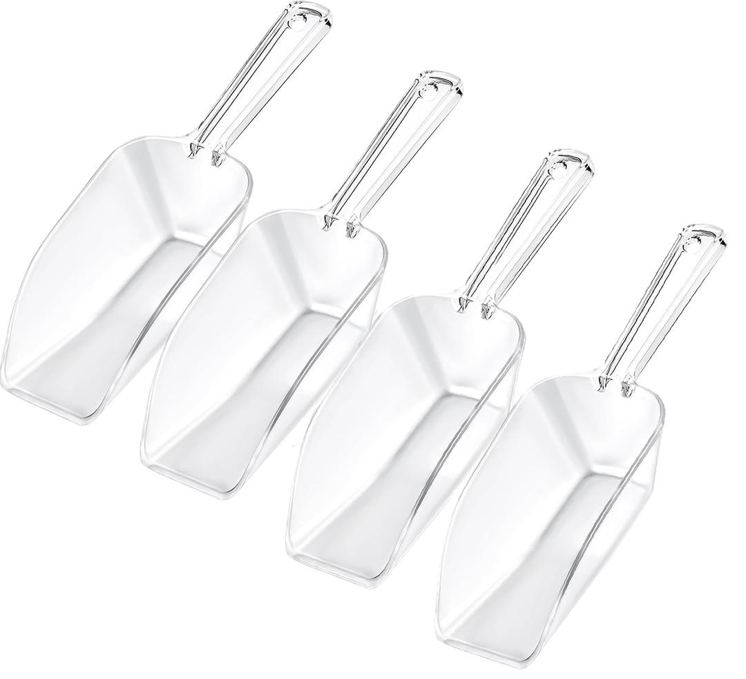 4 Pcs Clear Plastic Ice Scoop Set, Small Acrylic Serving Scoops For Candy Buffet, Canisters, Dry Goods Multi-Purpose Kitchen Food Scoop For Coffee, Tea, Flour, Wedding Desserts