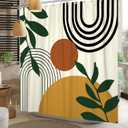 Boho Mid Century Shower Curtain Sun Leaves Modern Abstract Geometric Aesthetic Shower Curtains for Bathroom Bathtubs Waterproof Fabric Shower Curtain with Hooks 72x72 Inches