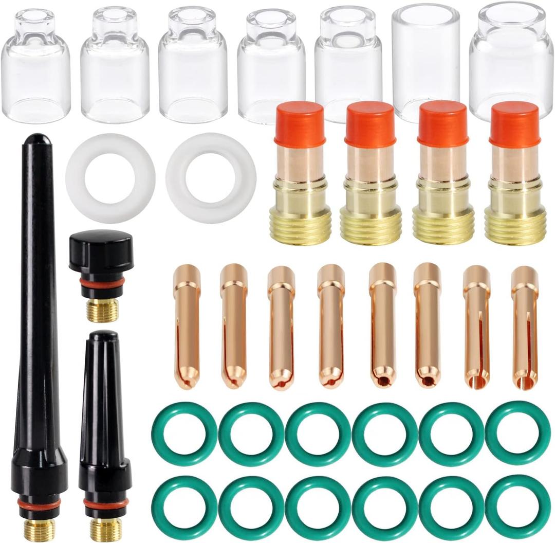 36pcs TIG Welding Torch Accessories Stubby Gas Lens 4#~12# Glass Cup Kit For WP-17/18/26