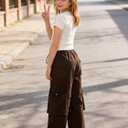 SANGTREE Girls Multi-Pocket Baggy Cargo Pants,6-14 Years | Elastic Drawstring High Waist Wide Leg Trousers Y2K Streetwear Pants|Adjustable Side Pockets|Teen School,Casual Daily