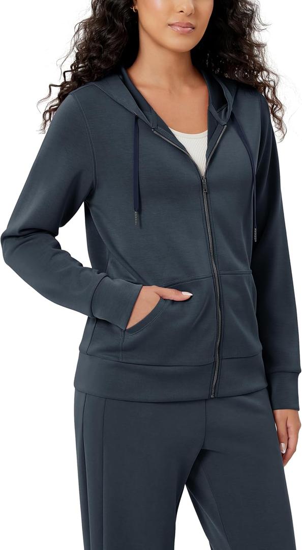 ODODOS Women's Modal Soft Full-Zip Hoodies Casual Relaxed Fall Outfit Hooded Jacket with Pockets (Navy, X-Large)