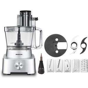 14-Cup Aluminum-Diecast Food-Processor - XL Bowl, Large Chute, 800W Motor & Silver Die-Cast Base, Slicing & Shredding, Chopping & Mixing, For Fries, Cheese, Meat & Veggie Prep, For Home Use