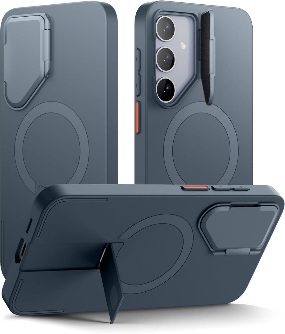 SURITCH for Samsung Galaxy S24 Plus Phone Case, Magnetic Protective Cover with Camera Cover & Adjustable Metal Kickstand for Galaxy S24 Plus (2024)-Dark Blue