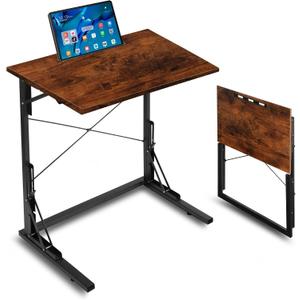 24 inch Foldable TV Tray Table, Foldable Portable C-Shaped Sofa end Table, Oversized Sofa Side Laptop Desk, Suitable for Living Room and Bedroom (1, Rustic Brown), 23.6 Inches X 14.6 Inches X 27.5 Inches