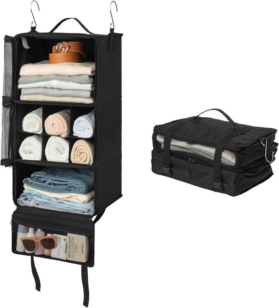 GRANNY SAYS Hanging Packing Cubes for Travel, Large Portable Hanging Suitcase Organizer, Foldable Compression Luggage Organizer Bags for Clothes, Carry on Closet Suitcase, XL-Black Travel Shelves