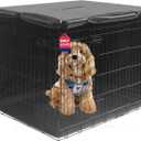 36 inches Dog Crate Cover with Card Pocket, Heavy Duty Polyester Windproof Pet Kennel Universal Fit for 1 or 2 Doors Standard Wire (Grey),