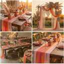 Boao 6 Pcs Red Pink Orange Party Decorations Table Runner Cloth 10Ft Boho Sheer Rustic Fabric for Wedding Birthday Party Baby Bridal Shower Graduation Dawn Sunset Decor