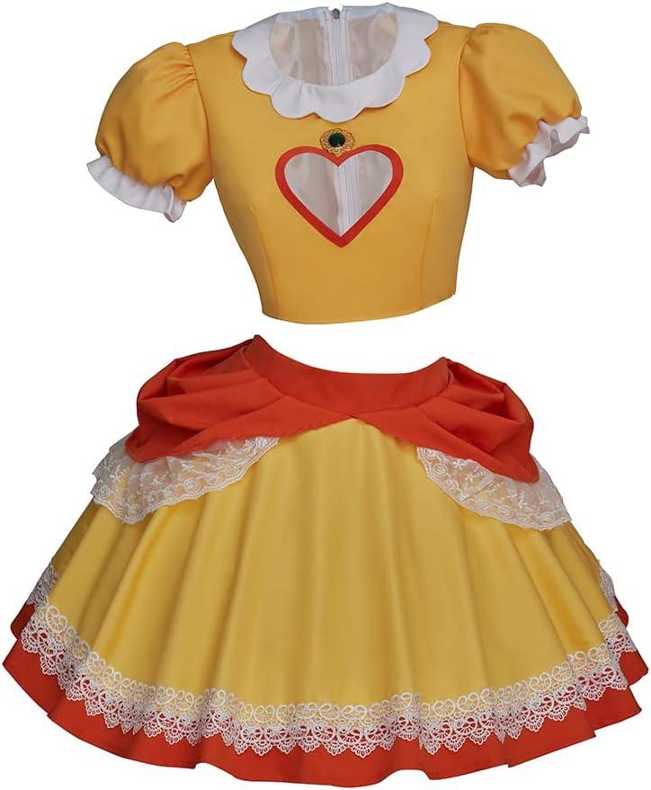 Willyacos Princess Costume Adult Short Dress Sexy Yellow Princess Cosplay Crop Top Skirt for Women Teen