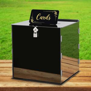Hxezoc Black Acrylic Wedding Card Box DIY Card Boxes Gift Box Money Box Holder for Wedding Reception Anniversary Birthday Party Baby Shower Graduation Decorations (10 x 10 x 10 Inch)