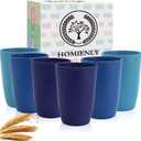 Homienly Wheat Straw Cups 6 PCS Plastic Cups Reusable Unbreakable Drinking Cup Dishwasher Safe Water Glasses (16 OZ,Blue Sky) (Ocean)