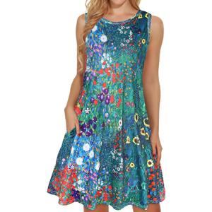 elescat Women's Summer Dresses 2026 Beach Casual Sleeveless Floral Print Tank Loose Sundress with Pocket (M)