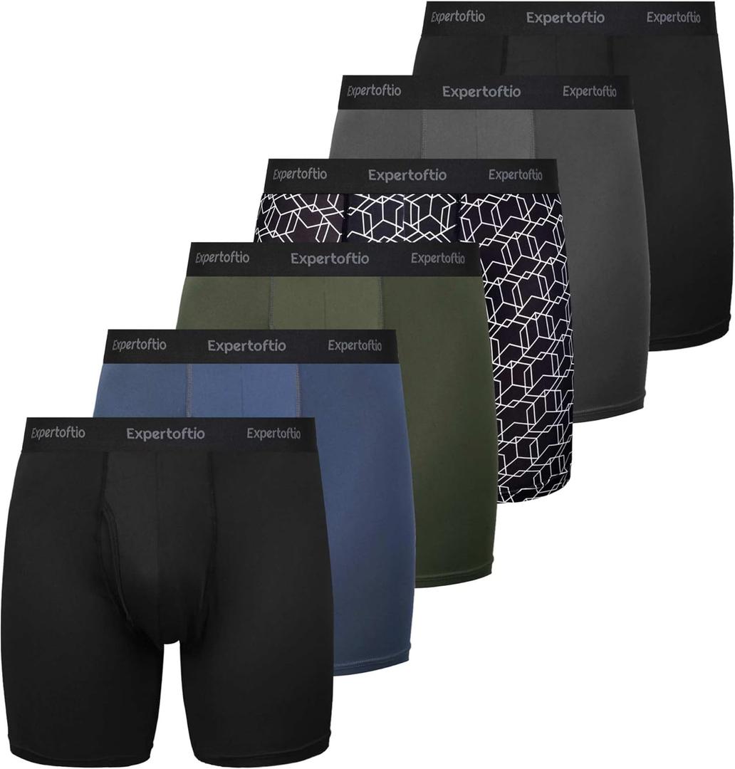 Athletic Men's Underwear Boxer Briefs 6" Moisture Wicking Underwear for Men Pack, Anting Chafing, Fly (3pattern/Grey/Green/Black)