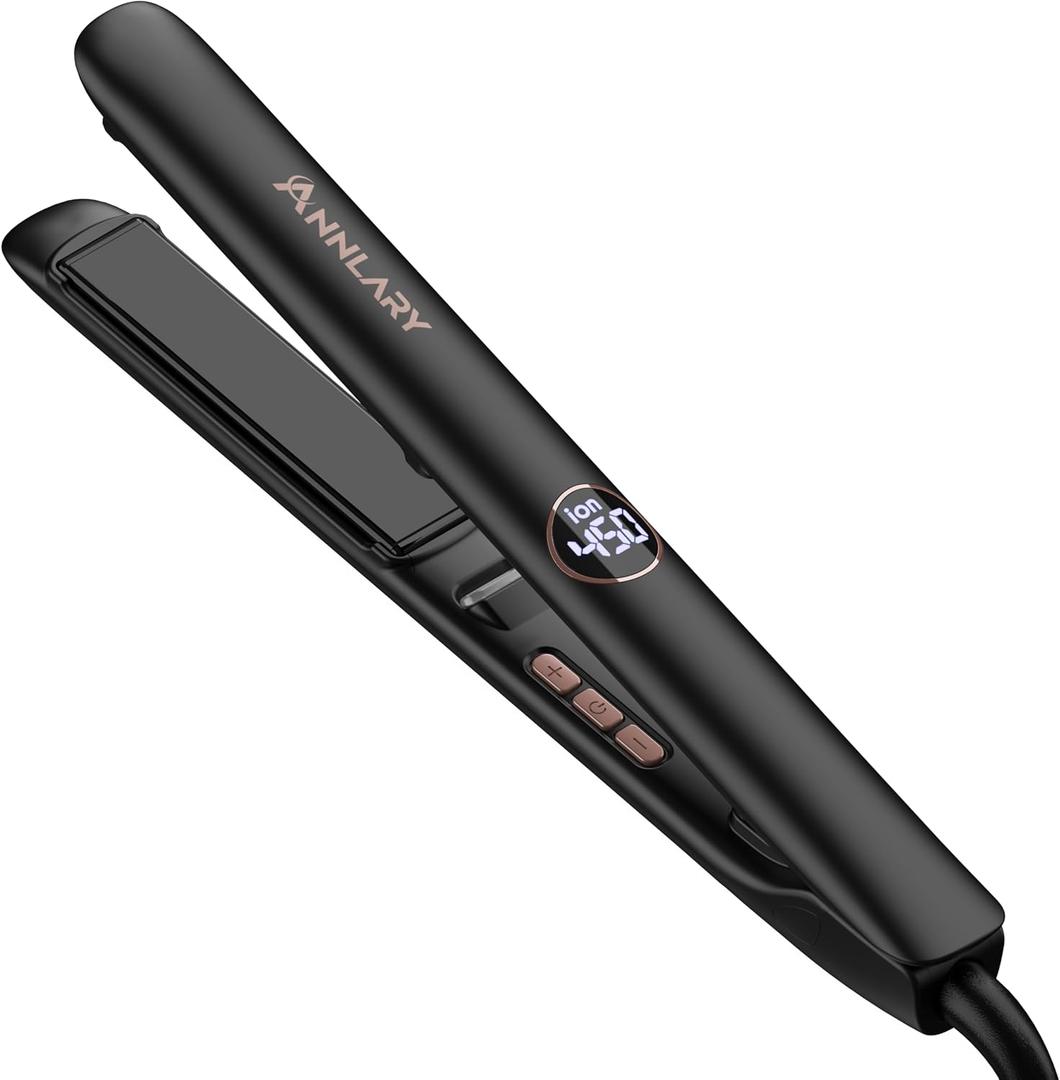 Hair Straightener 1 Inch Flat Iron and Curler 2 in 1, 15s Fast Heating, Professional Titanium Ceramic Ionic Dual Voltage Straighteners for All Hair Types (Black)
